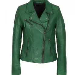 Biker Jackets*OAKWOOD Clips Green - Asymetrical Refined Jacket In Genuine Leather