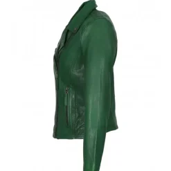 Biker Jackets*OAKWOOD Clips Green - Asymetrical Refined Jacket In Genuine Leather