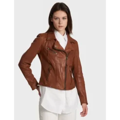 Biker Jackets*OAKWOOD Clips Whisky - Asymetrical Refined Jacket In Genuine Leather