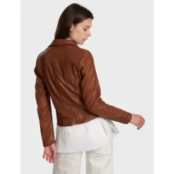 Biker Jackets*OAKWOOD Clips Whisky - Asymetrical Refined Jacket In Genuine Leather