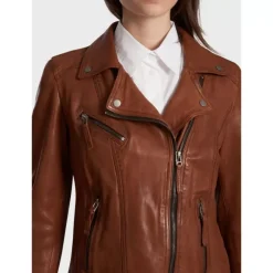 Biker Jackets*OAKWOOD Clips Whisky - Asymetrical Refined Jacket In Genuine Leather