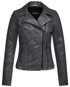 Biker Jackets*OAKWOOD Club Metal Black - Asymetrical Refined Jacket In Genuine Leather