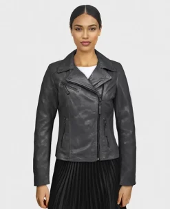 Biker Jackets*OAKWOOD Club Metal Black - Asymetrical Refined Jacket In Genuine Leather