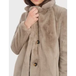Coats*OAKWOOD Cyber Dark Beige - Fake Fur Long Coat