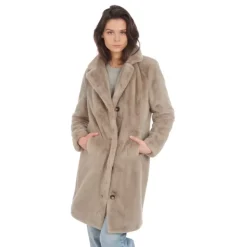 Coats*OAKWOOD Cyber Dark Beige - Fake Fur Long Coat