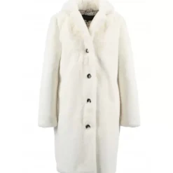 Coats*OAKWOOD Cyber Ivory - Long Fake Fur Lapel Coat
