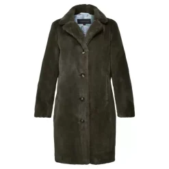 Coats*OAKWOOD Cyber Kaki - Long Fake Fur Lapel Coat