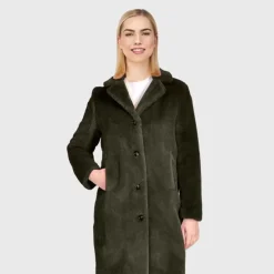 Coats*OAKWOOD Cyber Kaki - Long Fake Fur Lapel Coat