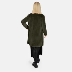 Coats*OAKWOOD Cyber Kaki - Long Fake Fur Lapel Coat