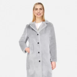 Coats*OAKWOOD Cyber Light Grey - Fake Fur Long Coat
