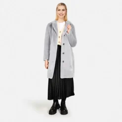 Coats*OAKWOOD Cyber Light Grey - Fake Fur Long Coat