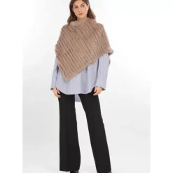 Accessories*OAKWOOD Davos Dark Beige - Real Fur Poncho