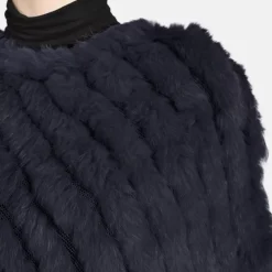 Accessories*OAKWOOD Davos Dark Blue - Real Fur Poncho