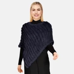 Accessories*OAKWOOD Davos Dark Blue - Real Fur Poncho