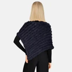 Accessories*OAKWOOD Davos Dark Blue - Real Fur Poncho