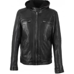 Jackets*OAKWOOD Drink Black - Leather Jacket With Removable Hood
