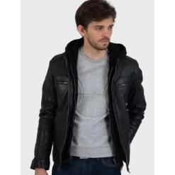 Jackets*OAKWOOD Drink Black - Leather Jacket With Removable Hood