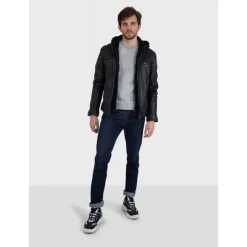 Jackets*OAKWOOD Drink Black - Leather Jacket With Removable Hood