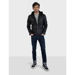 Jackets*OAKWOOD Drink Black - Leather Jacket With Removable Hood
