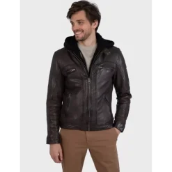 Jackets*OAKWOOD Drink Brown - Leather Jacket With Removable Hood