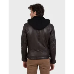Jackets*OAKWOOD Drink Brown - Leather Jacket With Removable Hood
