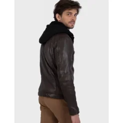 Jackets*OAKWOOD Drink Brown - Leather Jacket With Removable Hood