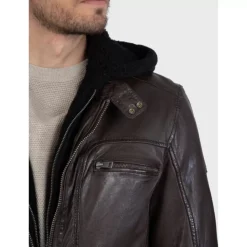 Jackets*OAKWOOD Drink Brown - Leather Jacket With Removable Hood