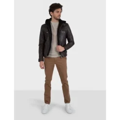 Jackets*OAKWOOD Drink Brown - Leather Jacket With Removable Hood