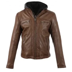 Jackets*OAKWOOD Drink Tan - Leather Jacket With Removable Hood