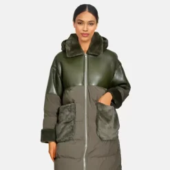 Coats*OAKWOOD Ella Kaki - Fake Fur / Nylon Long Coat