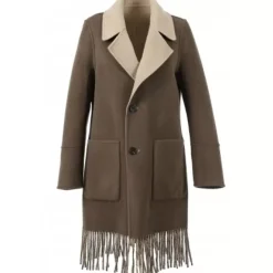 Coats*OAKWOOD Fabienne Bi Dark Khaki - Mid-Long Reversible Wool Coat With Fringes