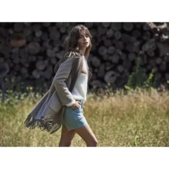 Coats*OAKWOOD Fabienne Bi Dark Khaki - Mid-Long Reversible Wool Coat With Fringes