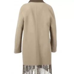 Coats*OAKWOOD Fabienne Bi Dark Khaki - Mid-Long Reversible Wool Coat With Fringes