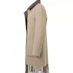 Coats*OAKWOOD Fabienne Bi Dark Khaki - Mid-Long Reversible Wool Coat With Fringes
