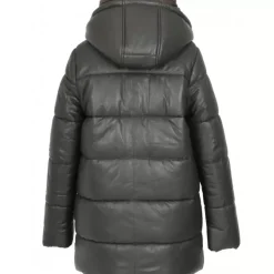 Downjackets*OAKWOOD Fancy Dark Khaki - Mid-Long Genuine Leather Down Jacket With Removable Hoods
