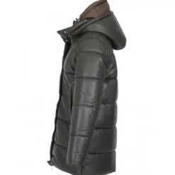 Downjackets*OAKWOOD Fancy Dark Khaki - Mid-Long Genuine Leather Down Jacket With Removable Hoods