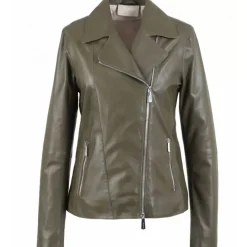 Biker Jackets*OAKWOOD Flash Khaki - Refined Jacket With Asymmetrical Closing In Genuine Sheep Leather