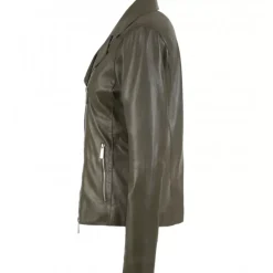Biker Jackets*OAKWOOD Flash Khaki - Refined Jacket With Asymmetrical Closing In Genuine Sheep Leather