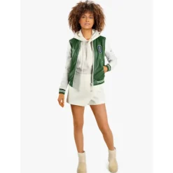 Biker Jackets*OAKWOOD Flirt Emerald- Genuine Leather Bi Color Varsity Jacket