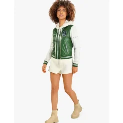 Biker Jackets*OAKWOOD Flirt Emerald- Genuine Leather Bi Color Varsity Jacket
