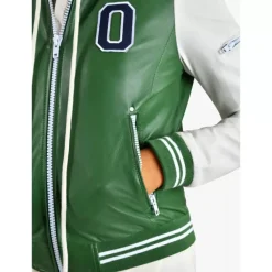 Biker Jackets*OAKWOOD Flirt Emerald- Genuine Leather Bi Color Varsity Jacket