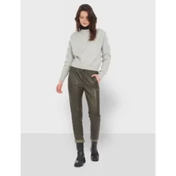 Trousers*OAKWOOD Gift Dark Khaki - Genuine Leather Jogpants