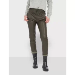 Trousers*OAKWOOD Gift Dark Khaki - Genuine Leather Jogpants