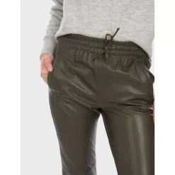 Trousers*OAKWOOD Gift Dark Khaki - Genuine Leather Jogpants