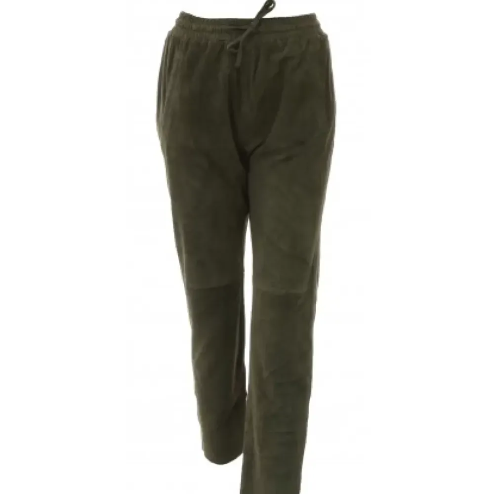 Trousers*OAKWOOD Gift Dark Khaki - Genuine Suede Leather Jogpants
