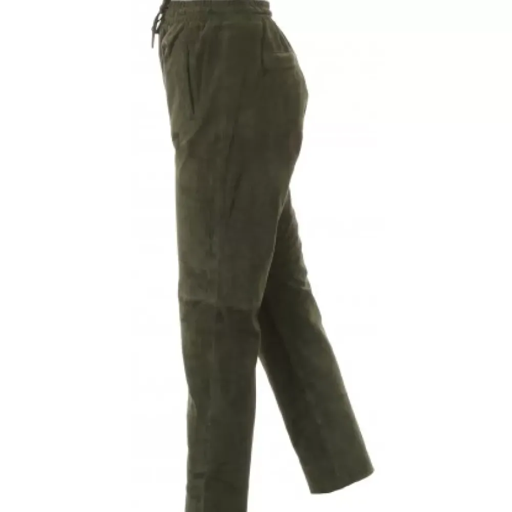 Trousers*OAKWOOD Gift Dark Khaki - Genuine Suede Leather Jogpants