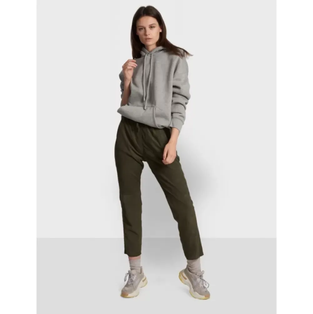 Trousers*OAKWOOD Gift Dark Khaki - Genuine Suede Leather Jogpants