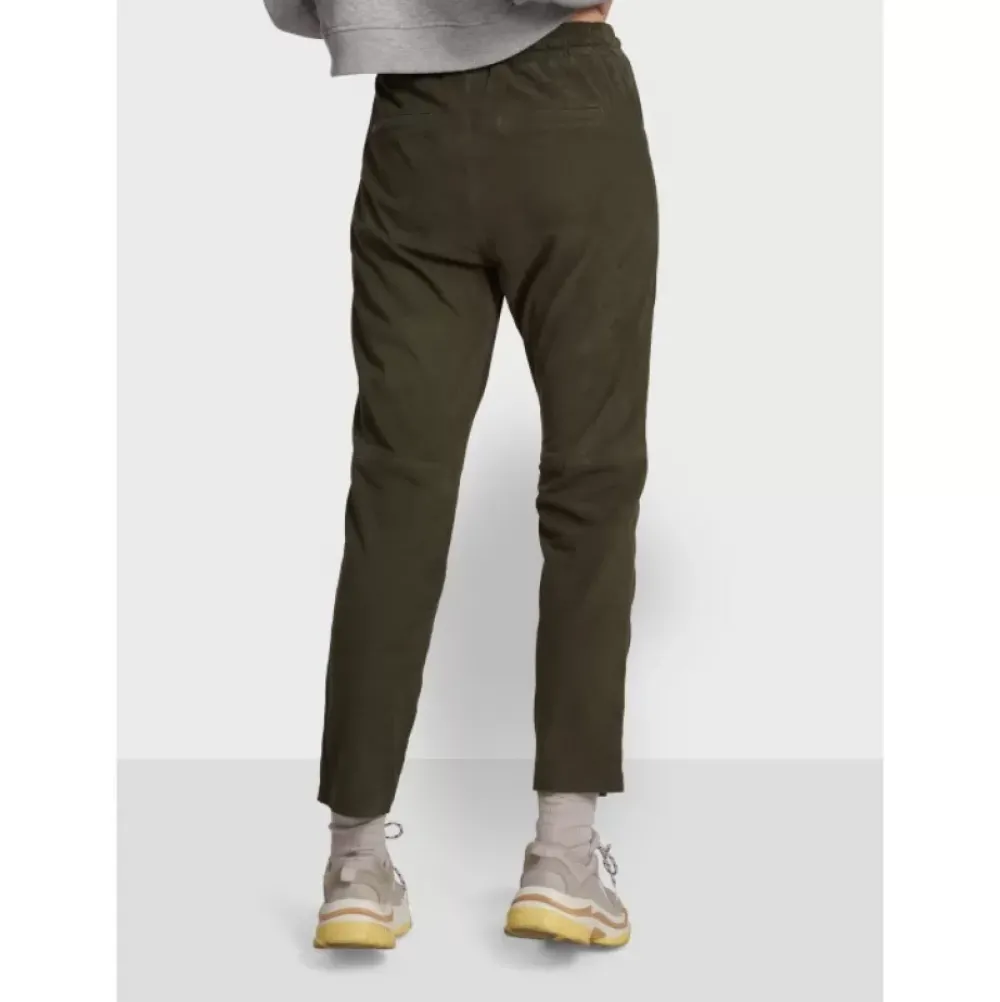 Trousers*OAKWOOD Gift Dark Khaki - Genuine Suede Leather Jogpants