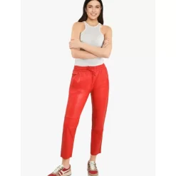 Trousers*OAKWOOD Gift Dark Red - Genuine Leather Jogpants