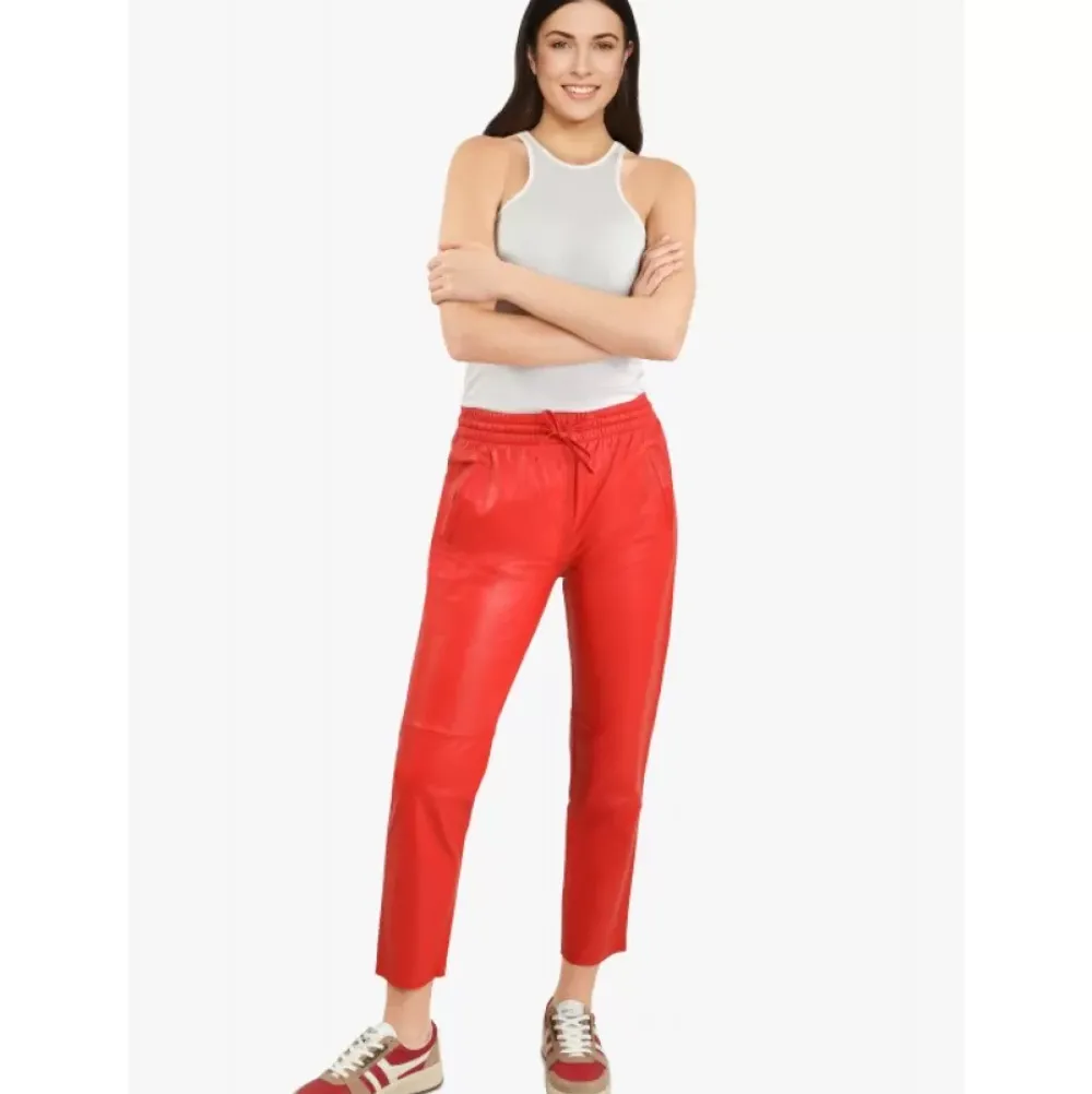 Trousers*OAKWOOD Gift Dark Red - Genuine Leather Jogpants